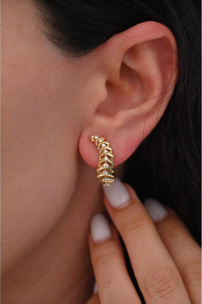14 Ayar Altın Kaplama Yaprak Zirkon Taşlı Halka Kadın Küpe | Xuping | Aura Collection - ürün görseli
