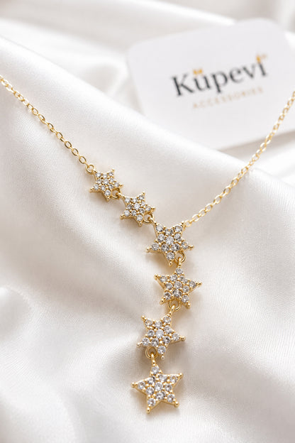 Yıldızlı Zirkon Taşlı Y Kolye - Gold - ürün görseli