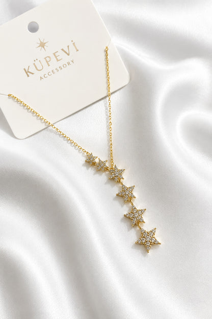 Yıldızlı Zirkon Taşlı Y Kolye - Gold - ürün görseli