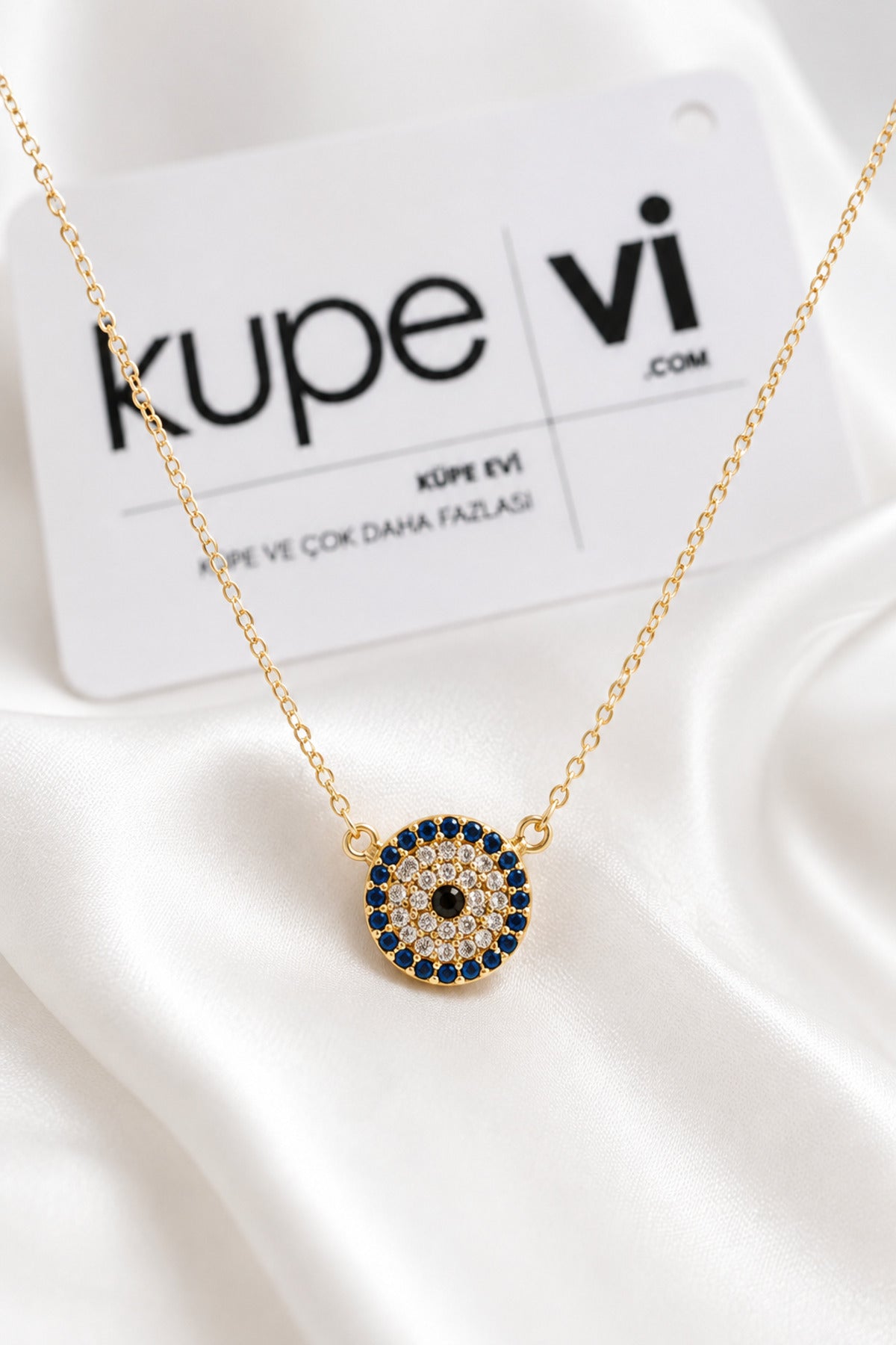 Nazar Boncuğu Zirkon Taşlı Kolye - Gold