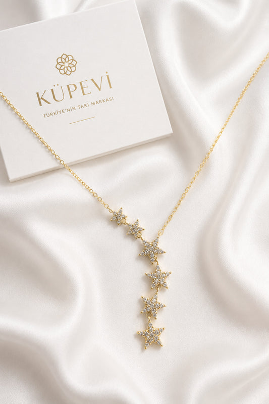 Yıldızlı Zirkon Taşlı Y Kolye - Gold