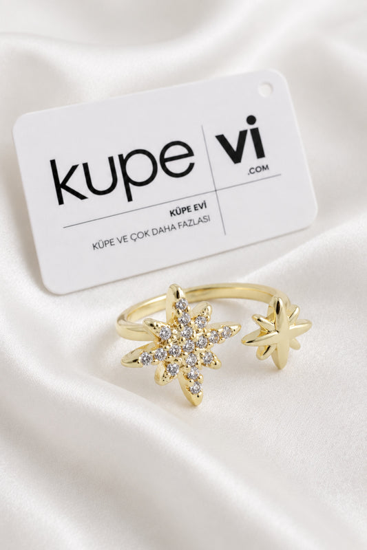 14K Altın Kaplama Zirkon Taşlı Kadın Çelik Yüzük – Ayarlanabilir – Kararmaya Dayanıklı – VIP Kalite | Xuping