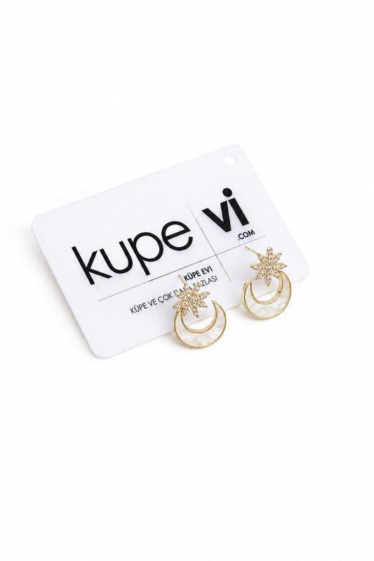 14 Ayar Altın Kaplama Zirkon Taşlı Ay Yıldız Kadın Küpe | Xuping | Aura Collection