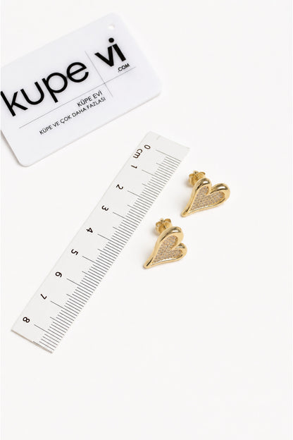 14 Ayar Altın Kaplama Zirkon Taşlı Kalp Çivi Kadın Küpe | Xuping | Aura Collection