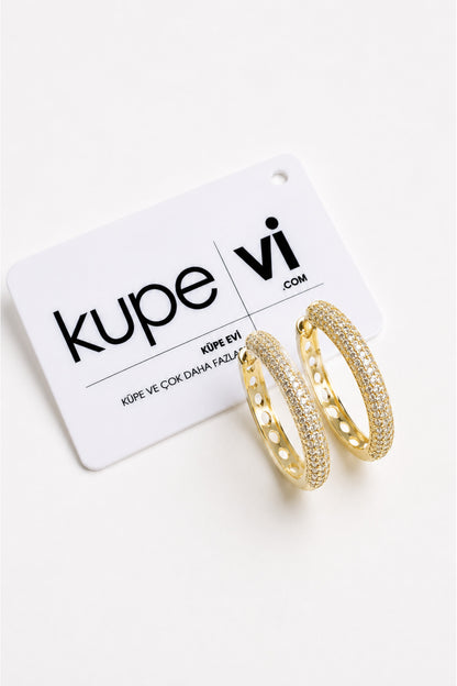 14 Ayar Altın Kaplama Zirkon Yarım Taşlı Halka Kadın Küpe | Xuping | Aura Collection