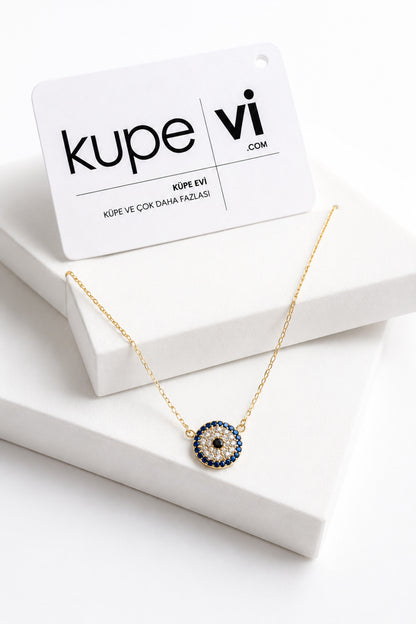 Nazar Boncuğu Zirkon Taşlı Kolye - Gold - ürün görseli