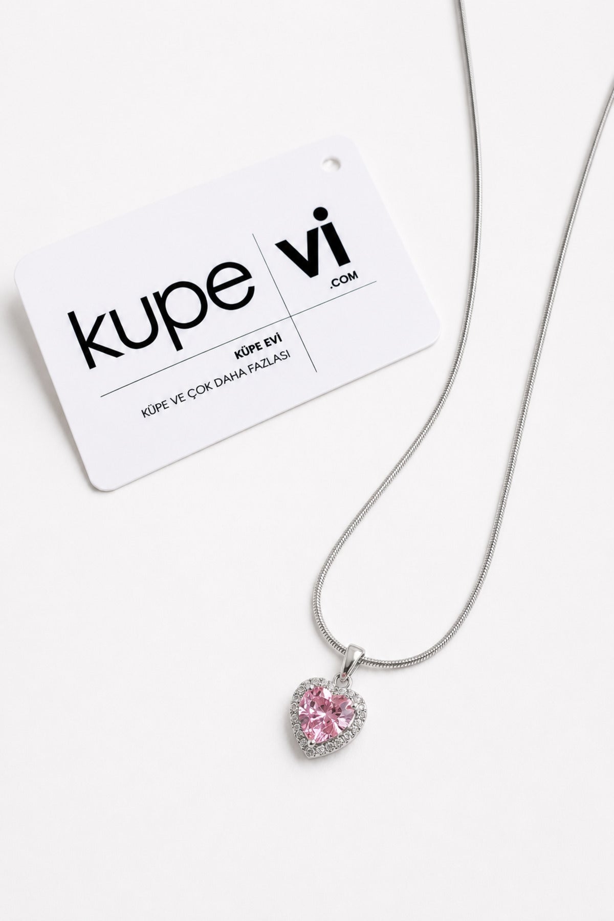 Pembe Kalp Zirkon Taşlı Paslanmaz Çelik Kadın Kolye - ürün görseli