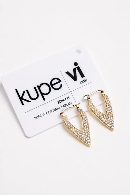 14 Ayar Altın Kaplama Zirkon Taşlı Üçgen Kadın Küpe | Xuping | Aura Collection