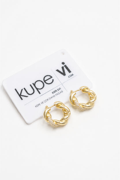 14 Ayar Altın Kaplama Zirkon Taşlı Halka Kadın Küpe | Xuping | Aura Collection