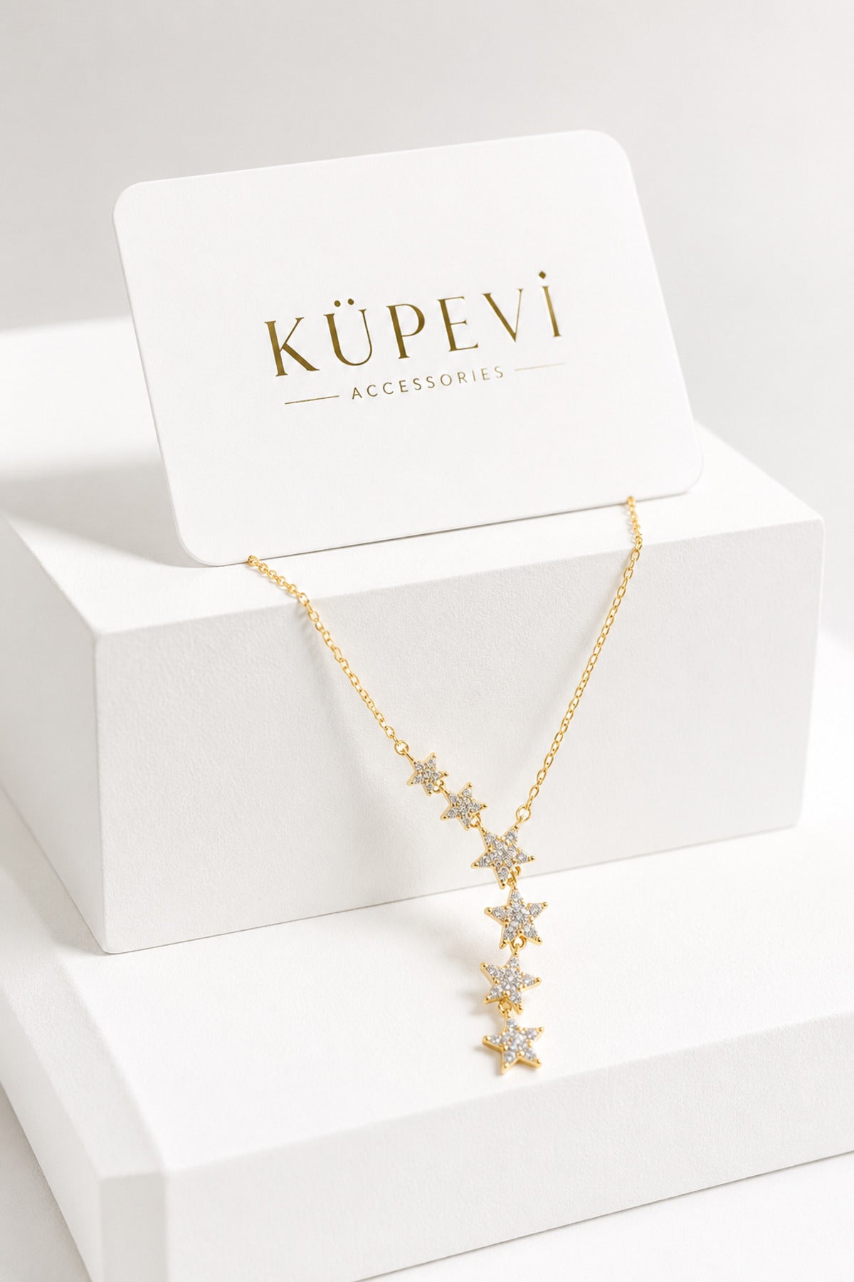 Yıldızlı Zirkon Taşlı Y Kolye - Gold - ürün görseli