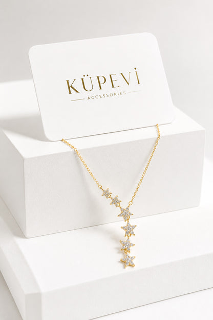 Yıldızlı Zirkon Taşlı Y Kolye - Gold - ürün görseli