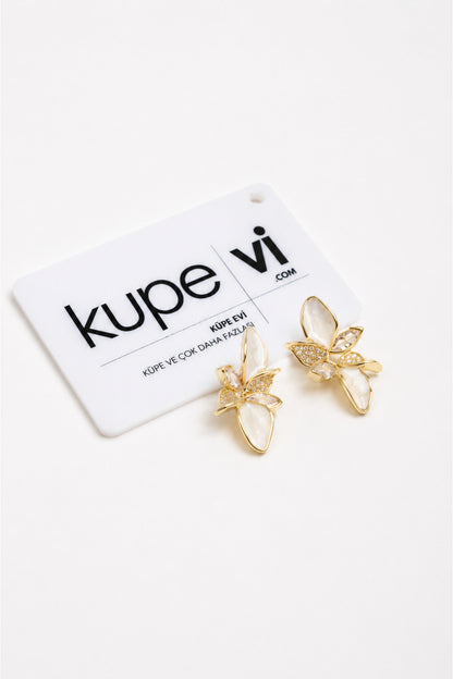 14 Ayar Altın Kaplama Zirkon Taşlı Sedefli Kadın Küpe | Xuping | Aura Collection