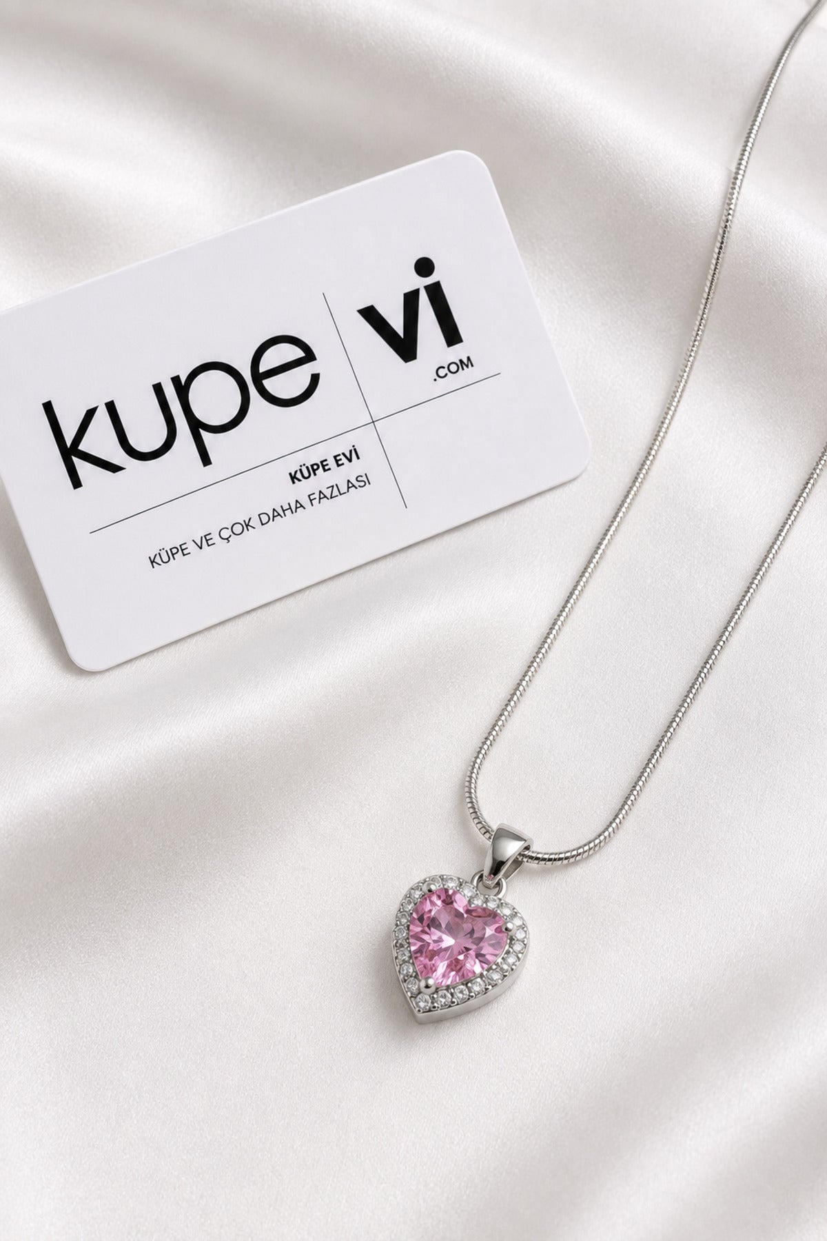 Pembe Kalp Zirkon Taşlı Paslanmaz Çelik Kadın Kolye