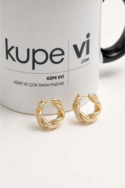 14 Ayar Altın Kaplama Zirkon Taşlı Halka Kadın Küpe | Xuping | Aura Collection