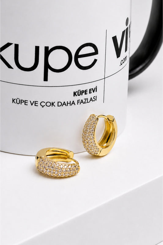 14 Ayar Altın Kaplama Zirkon Taşlı Halka Kadın Küpe | Xuping | Aura Collection