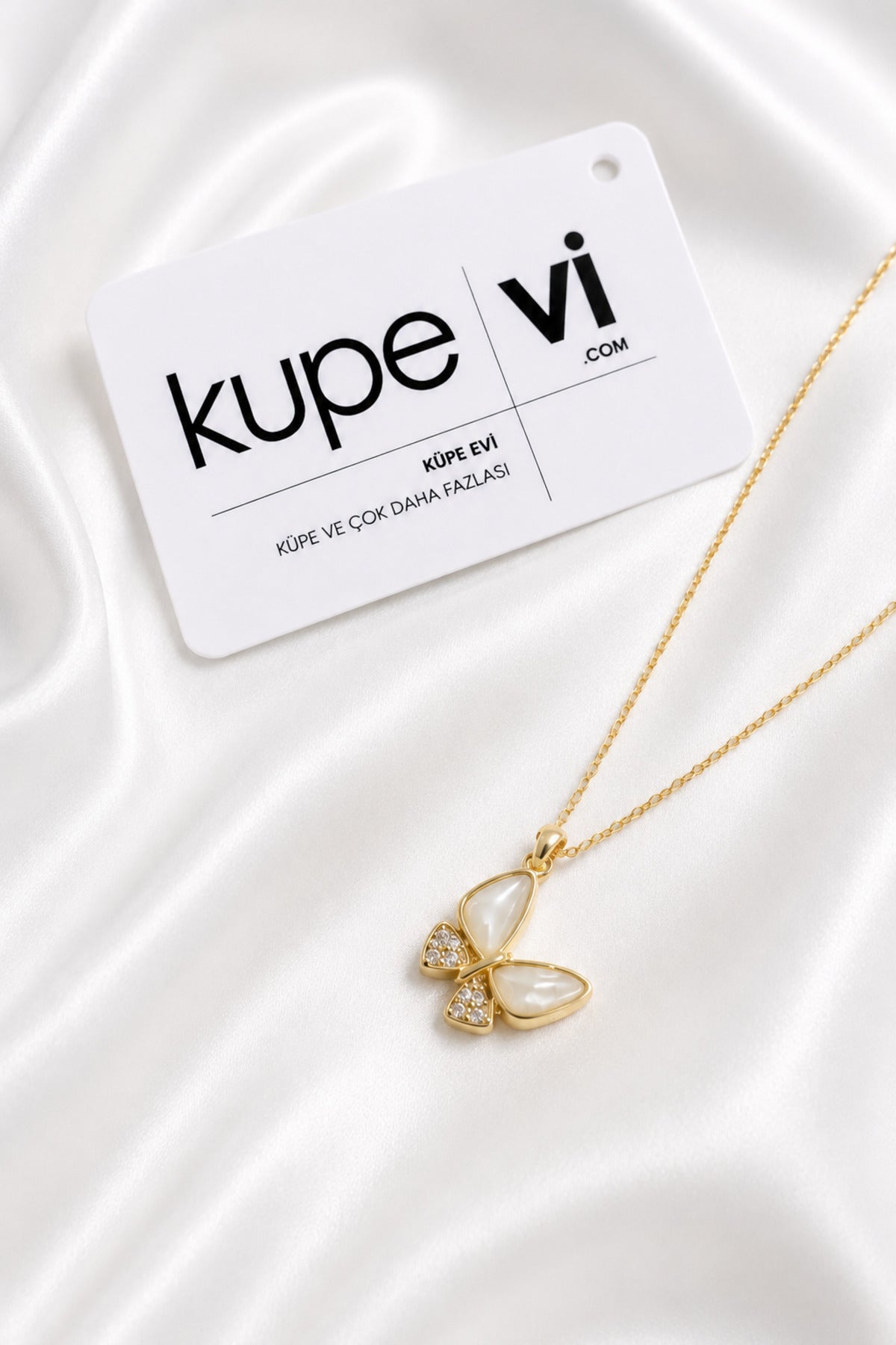 Kelebek Zirkon Taşlı Çelik Kolye - Gold - ürün görseli